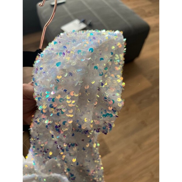 Blingy open slit sexy long sequined white dress. Size 11-12 - Picture 7 of 8